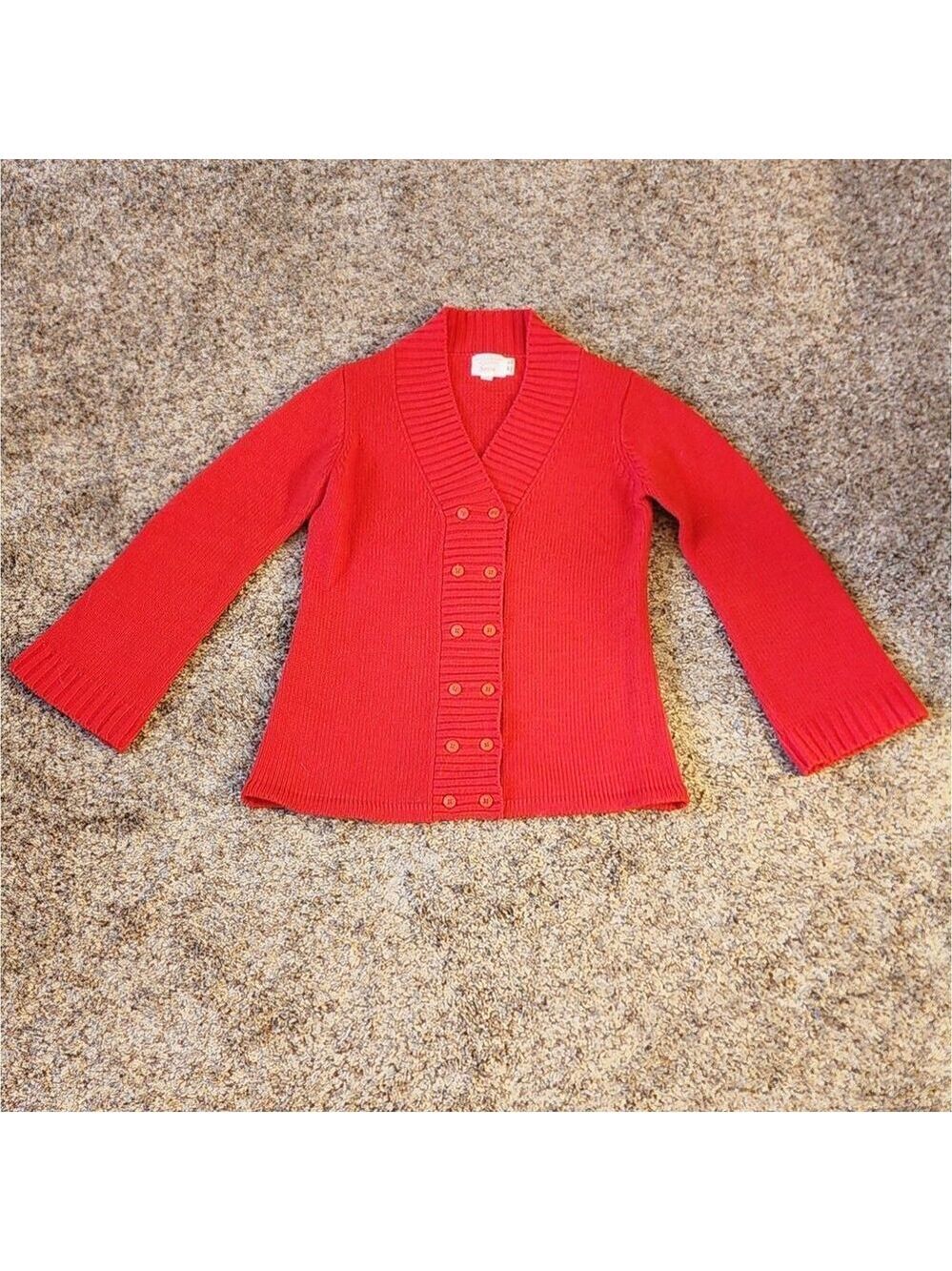 Vtg 60s 70s Sears Red Double Breasted Grandmacore Mod Knit Sweater Bell Sleeve S